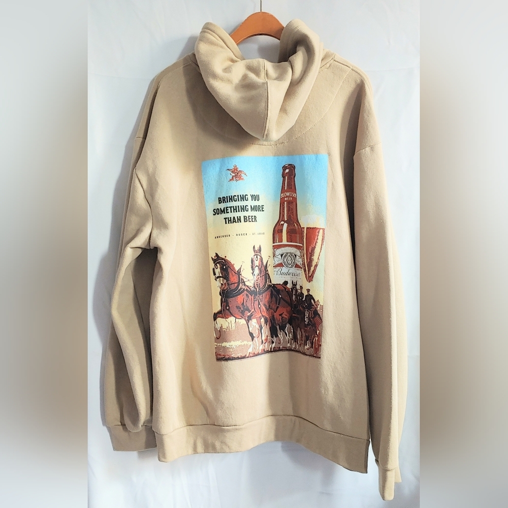 Budweiser Beer Beige Hooded Sweatshirt, XL